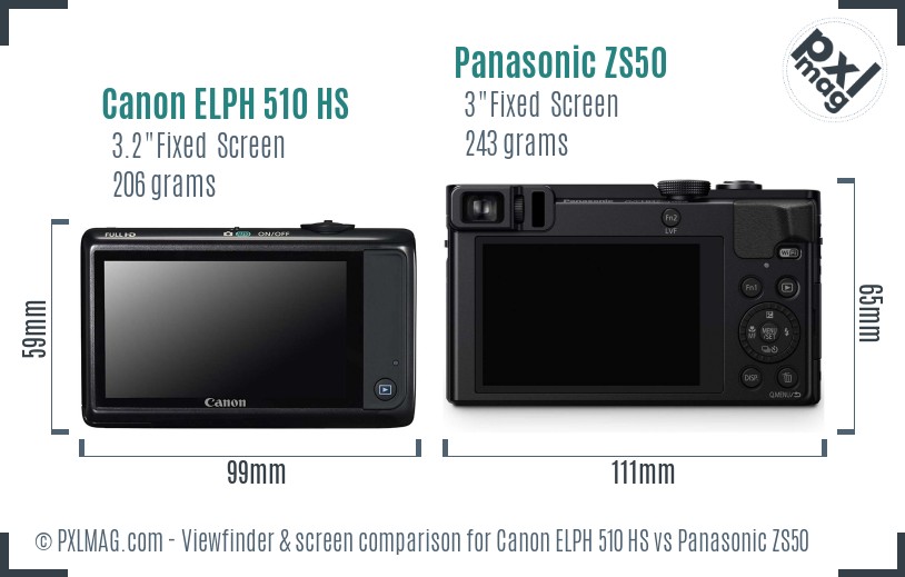 Canon ELPH 510 HS vs Panasonic ZS50 Screen and Viewfinder comparison