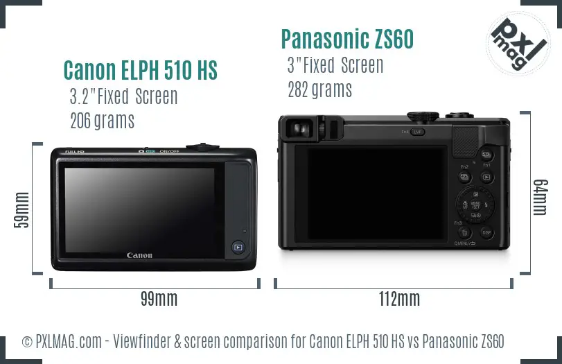 Canon ELPH 510 HS vs Panasonic ZS60 Screen and Viewfinder comparison