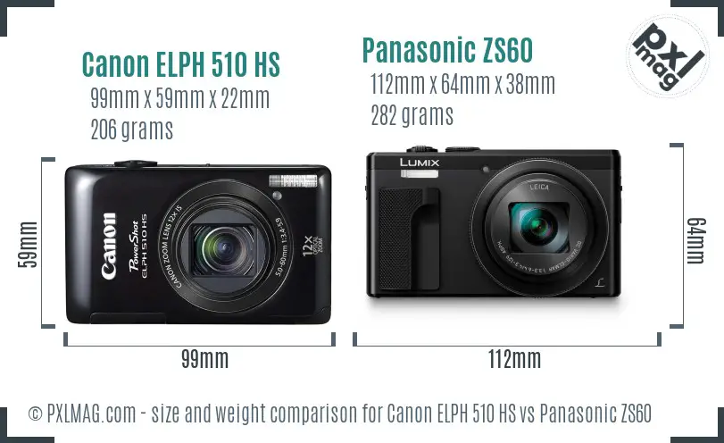 Canon ELPH 510 HS vs Panasonic ZS60 size comparison