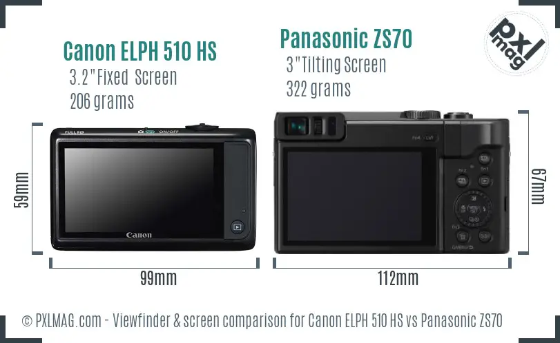 Canon ELPH 510 HS vs Panasonic ZS70 Screen and Viewfinder comparison