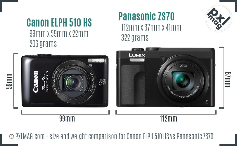 Canon ELPH 510 HS vs Panasonic ZS70 size comparison
