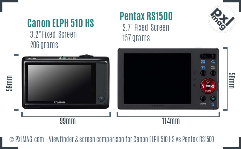Canon ELPH 510 HS vs Pentax RS1500 Screen and Viewfinder comparison