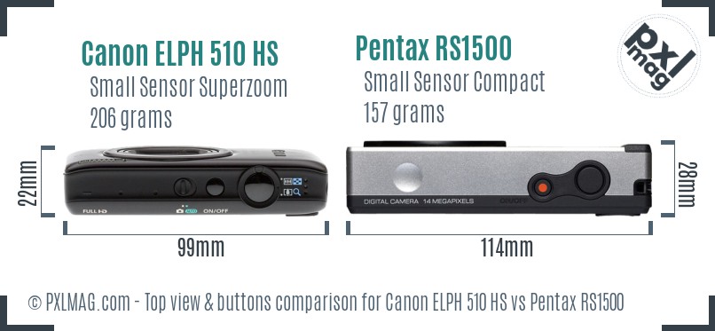 Canon ELPH 510 HS vs Pentax RS1500 top view buttons comparison