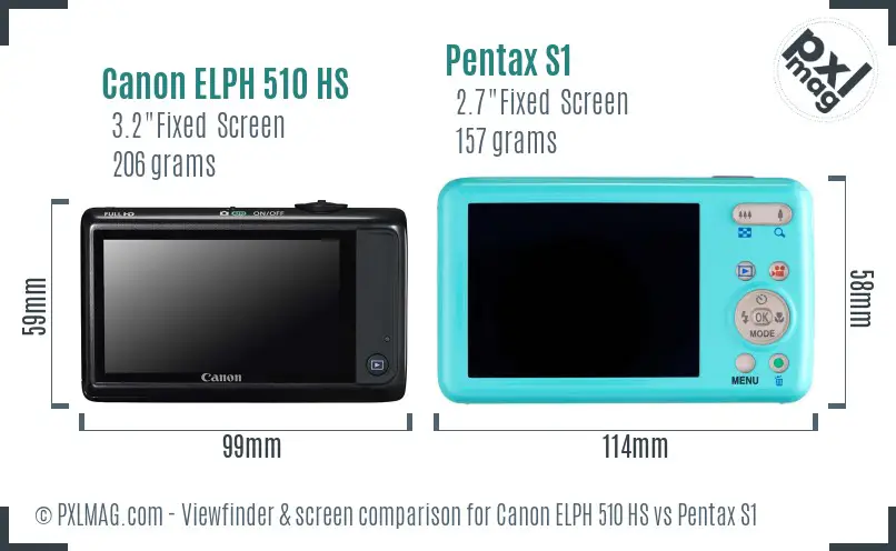 Canon ELPH 510 HS vs Pentax S1 Screen and Viewfinder comparison