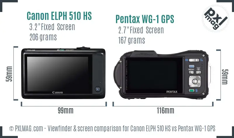 Canon ELPH 510 HS vs Pentax WG-1 GPS Screen and Viewfinder comparison