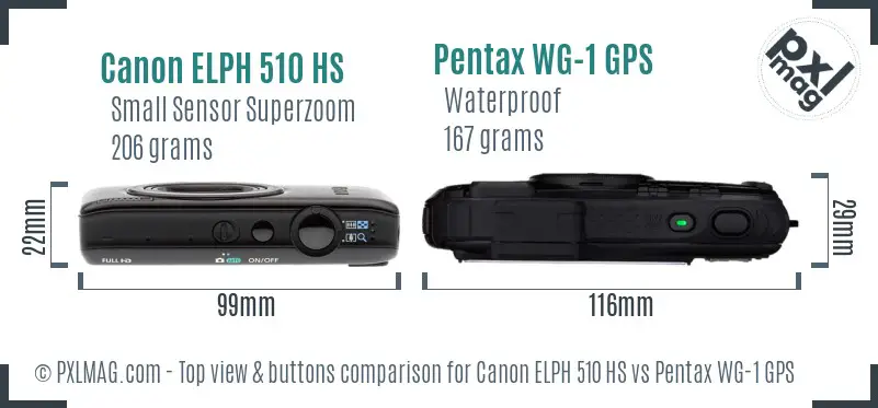 Canon ELPH 510 HS vs Pentax WG-1 GPS top view buttons comparison