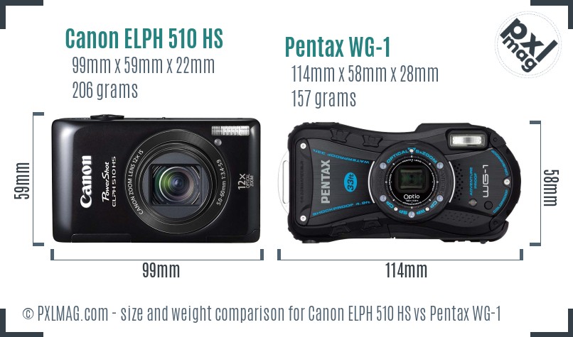 Canon ELPH 510 HS vs Pentax WG-1 size comparison