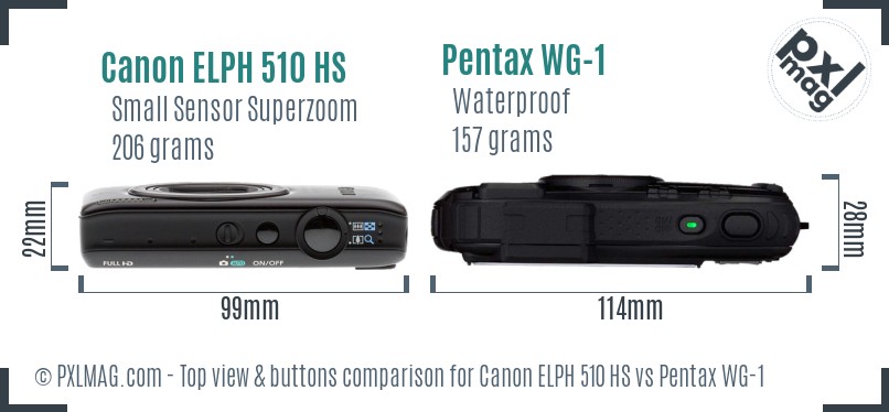 Canon ELPH 510 HS vs Pentax WG-1 top view buttons comparison
