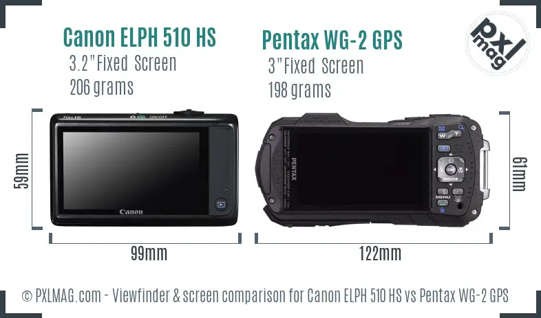 Canon ELPH 510 HS vs Pentax WG-2 GPS Screen and Viewfinder comparison