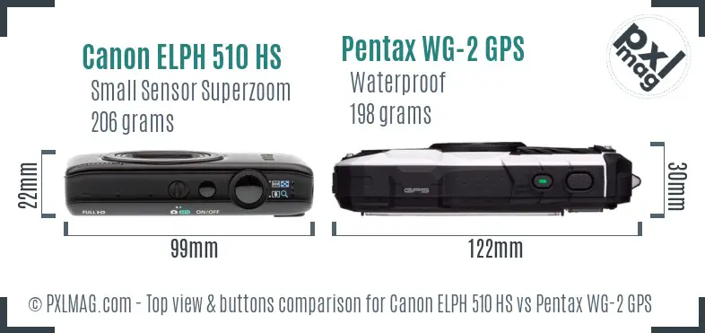 Canon ELPH 510 HS vs Pentax WG-2 GPS top view buttons comparison