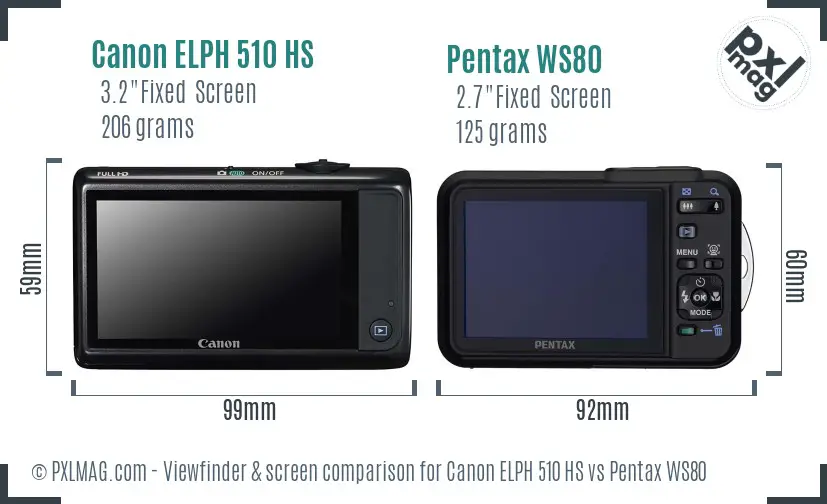 Canon ELPH 510 HS vs Pentax WS80 Screen and Viewfinder comparison