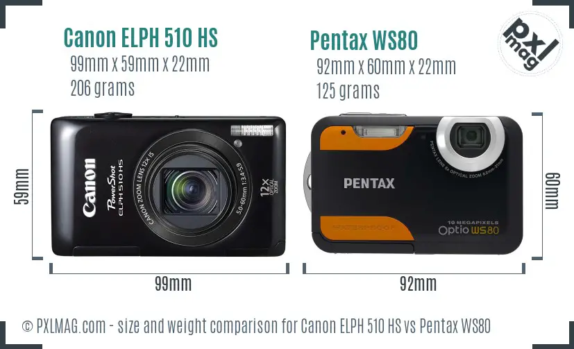 Canon ELPH 510 HS vs Pentax WS80 size comparison