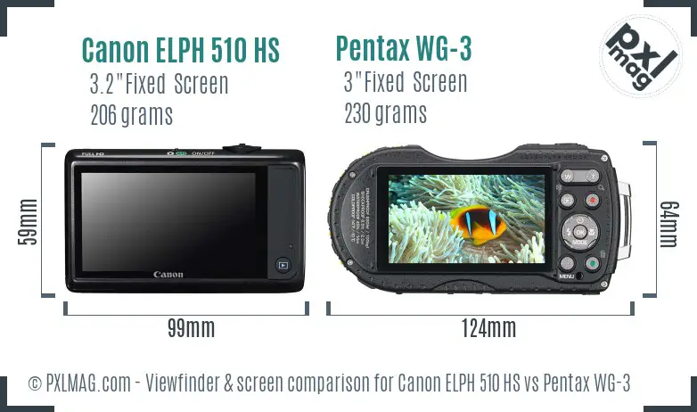 Canon ELPH 510 HS vs Pentax WG-3 Screen and Viewfinder comparison