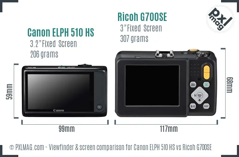 Canon ELPH 510 HS vs Ricoh G700SE Screen and Viewfinder comparison