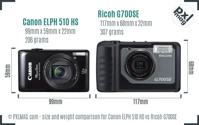 Canon ELPH 510 HS vs Ricoh G700SE size comparison