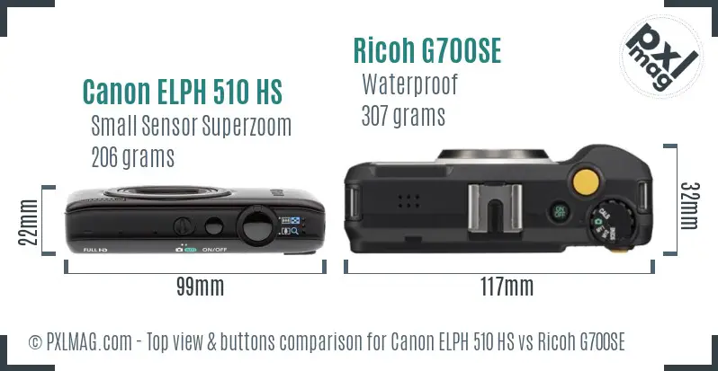 Canon ELPH 510 HS vs Ricoh G700SE top view buttons comparison