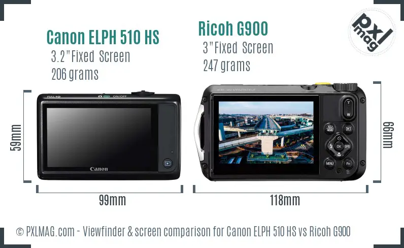 Canon ELPH 510 HS vs Ricoh G900 Screen and Viewfinder comparison