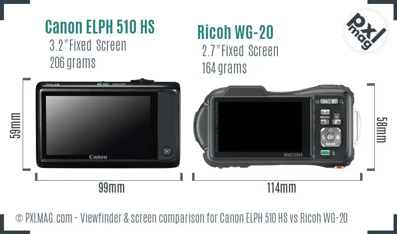 Canon ELPH 510 HS vs Ricoh WG-20 Screen and Viewfinder comparison