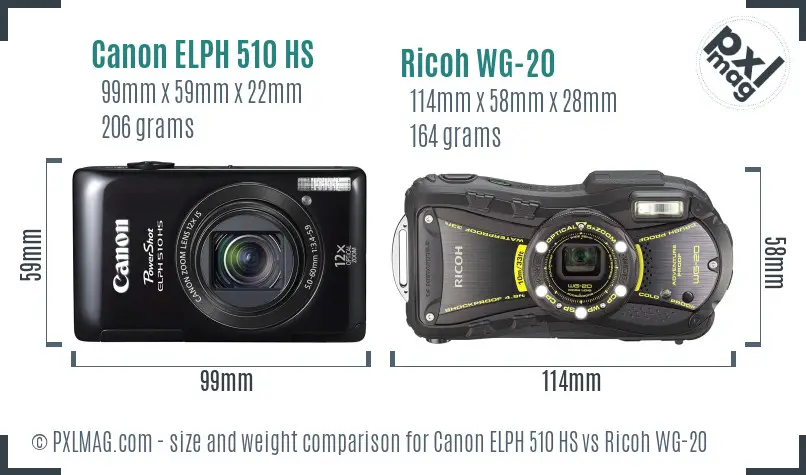 Canon ELPH 510 HS vs Ricoh WG-20 size comparison