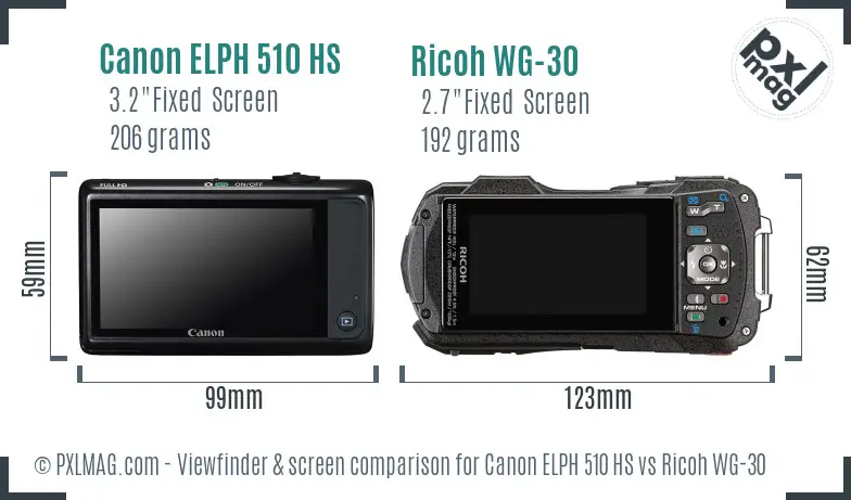 Canon ELPH 510 HS vs Ricoh WG-30 Screen and Viewfinder comparison