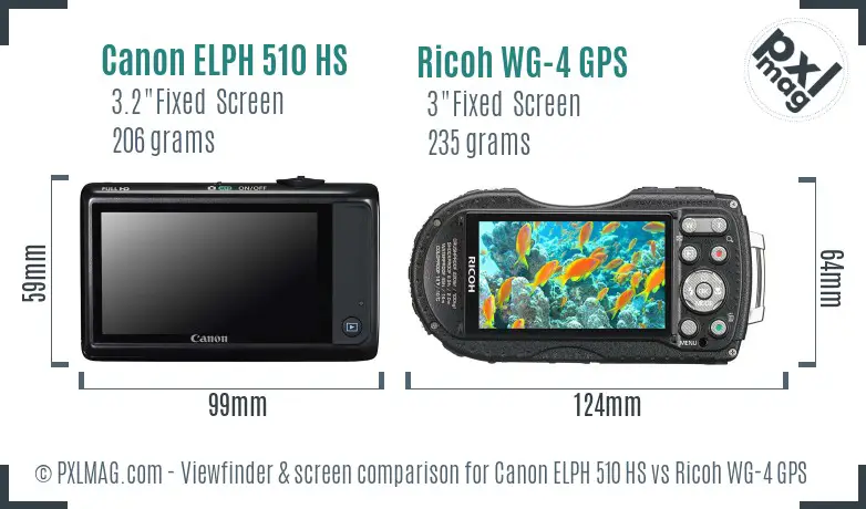 Canon ELPH 510 HS vs Ricoh WG-4 GPS Screen and Viewfinder comparison Canon ELPH 510 HS vs Ricoh WG-4 GPS Screen and Viewfinder comparison