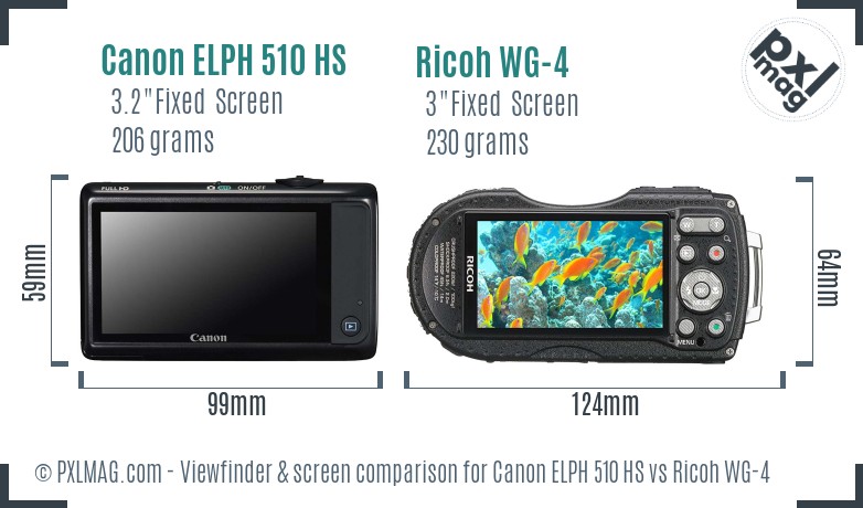 Canon ELPH 510 HS vs Ricoh WG-4 Screen and Viewfinder comparison