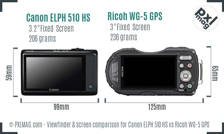Canon ELPH 510 HS vs Ricoh WG-5 GPS Screen and Viewfinder comparison