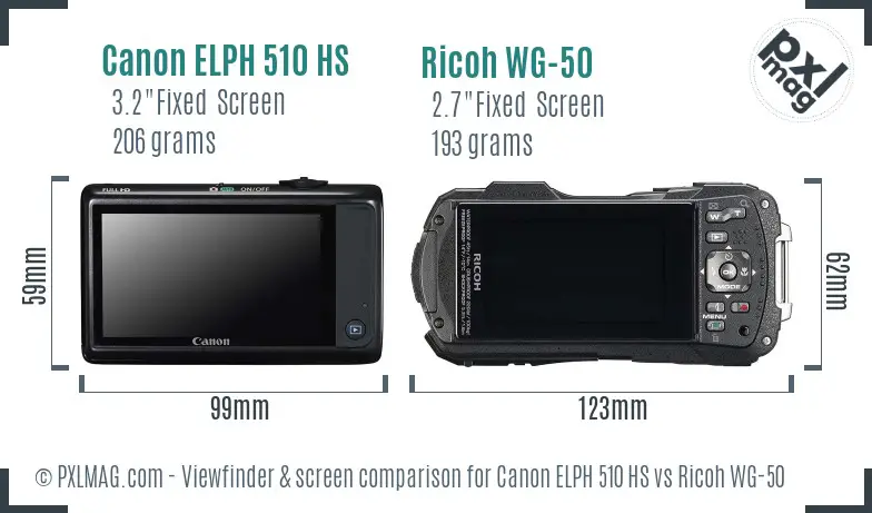Canon ELPH 510 HS vs Ricoh WG-50 Screen and Viewfinder comparison