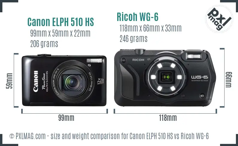 Canon ELPH 510 HS vs Ricoh WG-6 size comparison Canon ELPH 510 HS vs Ricoh WG-6 size comparison