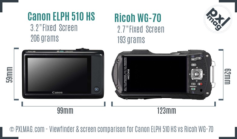 Canon ELPH 510 HS vs Ricoh WG-70 Screen and Viewfinder comparison