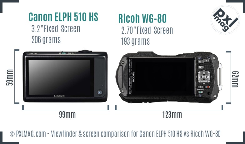 Canon ELPH 510 HS vs Ricoh WG-80 Screen and Viewfinder comparison