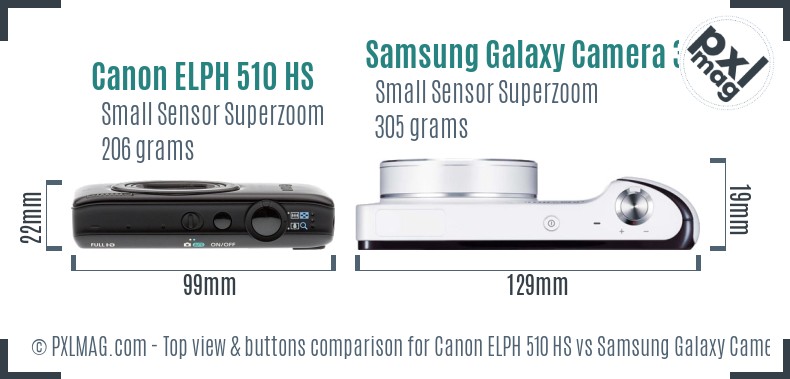 Canon ELPH 510 HS vs Samsung Galaxy Camera 3G top view buttons comparison