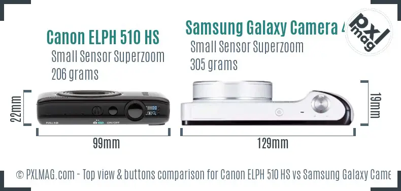 Canon ELPH 510 HS vs Samsung Galaxy Camera 4G top view buttons comparison