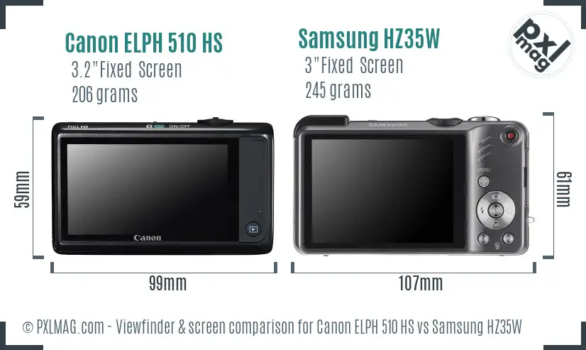 Canon ELPH 510 HS vs Samsung HZ35W Screen and Viewfinder comparison