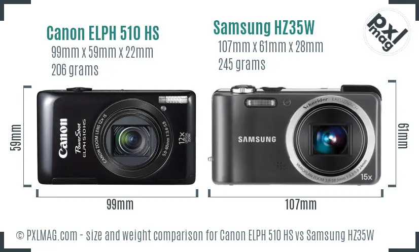 Canon ELPH 510 HS vs Samsung HZ35W size comparison