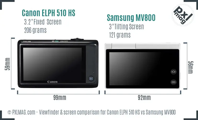 Canon ELPH 510 HS vs Samsung MV800 Screen and Viewfinder comparison