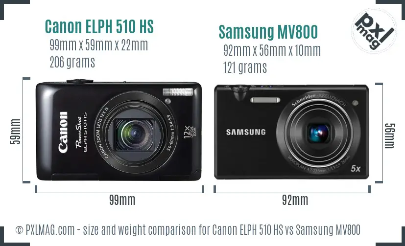 Canon ELPH 510 HS vs Samsung MV800 size comparison