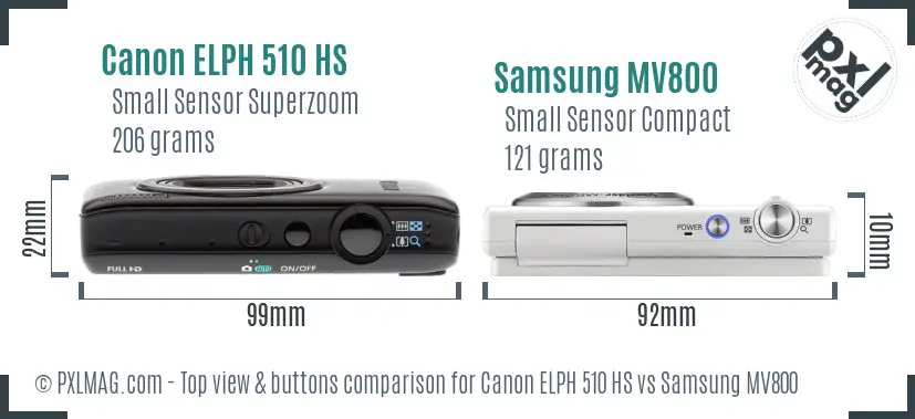 Canon ELPH 510 HS vs Samsung MV800 top view buttons comparison