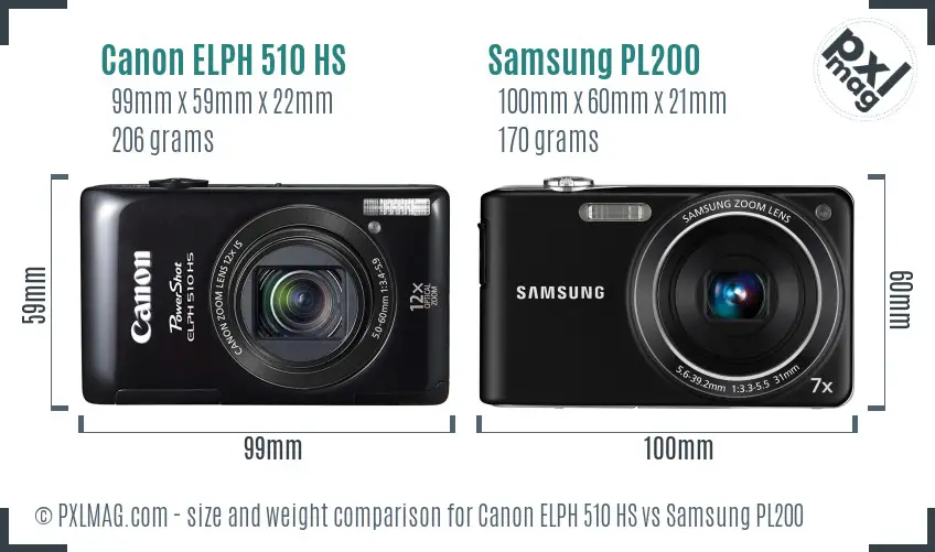 Canon ELPH 510 HS vs Samsung PL200 size comparison Canon ELPH 510 HS vs Samsung PL200 size comparison