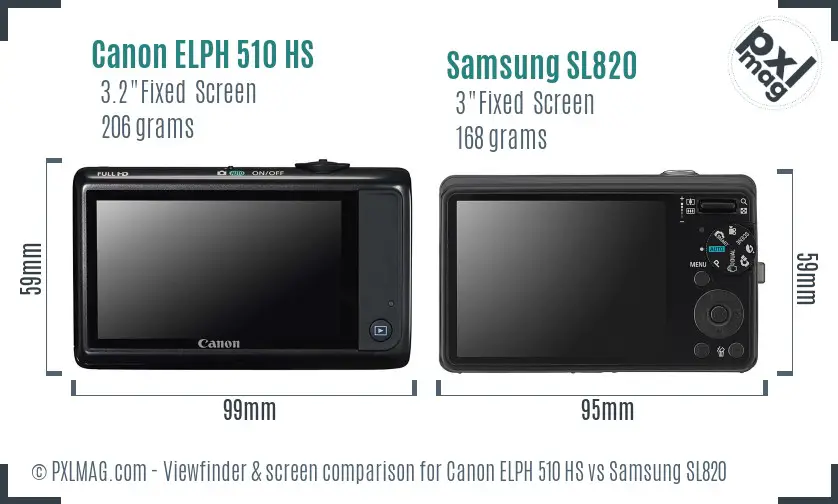 Canon ELPH 510 HS vs Samsung SL820 Screen and Viewfinder comparison Canon ELPH 510 HS vs Samsung SL820 Screen and Viewfinder comparison