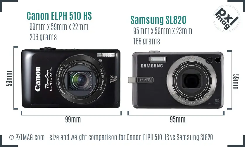 Canon ELPH 510 HS vs Samsung SL820 size comparison Canon ELPH 510 HS vs Samsung SL820 size comparison