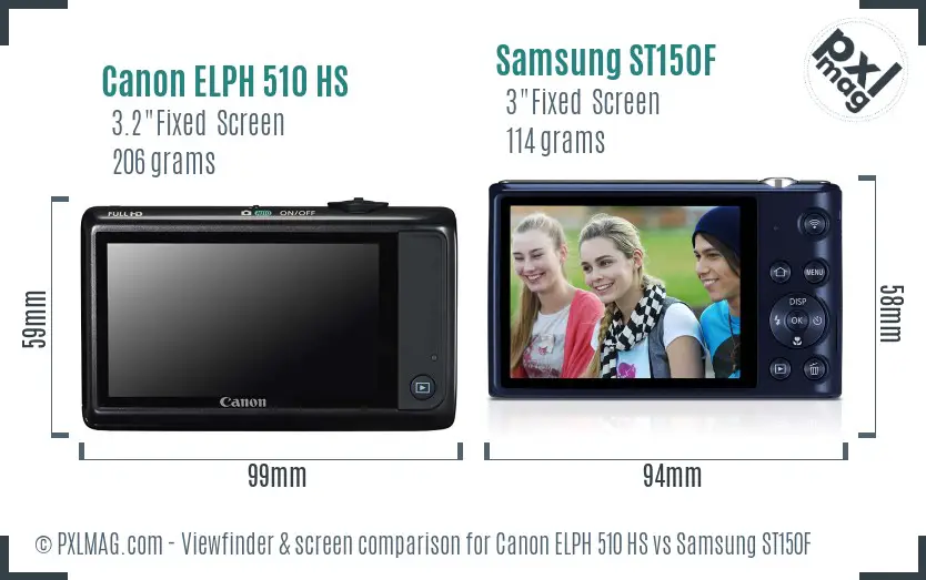 Canon ELPH 510 HS vs Samsung ST150F Screen and Viewfinder comparison