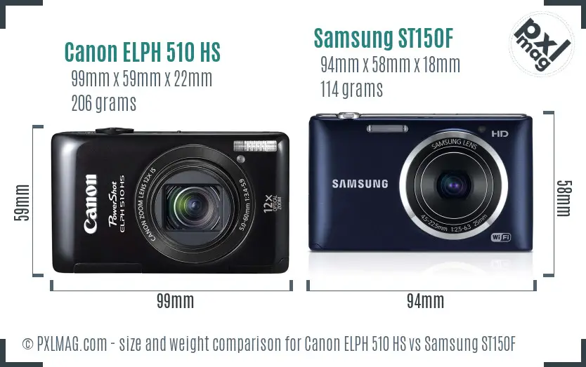 Canon ELPH 510 HS vs Samsung ST150F size comparison