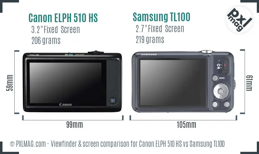 Canon ELPH 510 HS vs Samsung TL100 Screen and Viewfinder comparison Canon ELPH 510 HS vs Samsung TL100 Screen and Viewfinder comparison