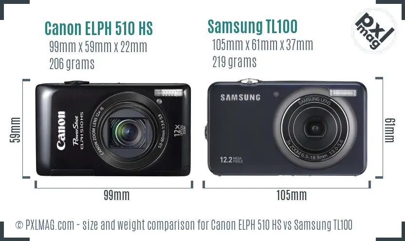 Canon ELPH 510 HS vs Samsung TL100 size comparison Canon ELPH 510 HS vs Samsung TL100 size comparison