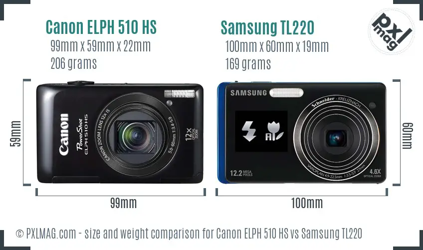 Canon ELPH 510 HS vs Samsung TL220 size comparison