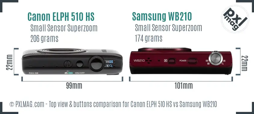 Canon ELPH 510 HS vs Samsung WB210 top view buttons comparison