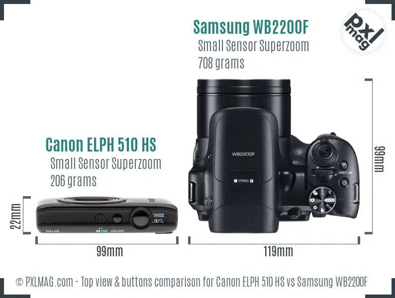 Canon ELPH 510 HS vs Samsung WB2200F top view buttons comparison