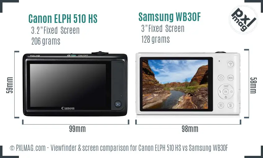 Canon ELPH 510 HS vs Samsung WB30F Screen and Viewfinder comparison