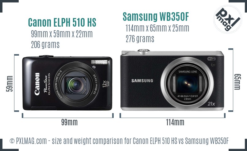 Canon ELPH 510 HS vs Samsung WB350F size comparison Canon ELPH 510 HS vs Samsung WB350F size comparison